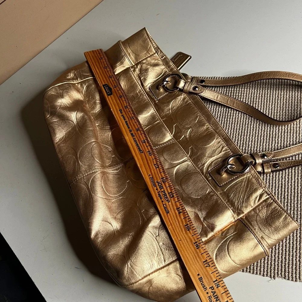 Coach Penelope Signature Optic Metallic Gold Leather Tote Bag F17730 Mens Womens